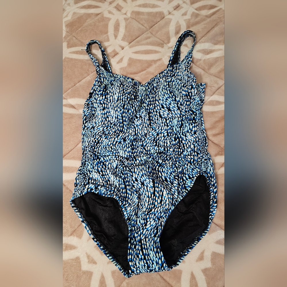 Maxine of Hollywood Blue and Black Swimsuit new without price tag Size 16